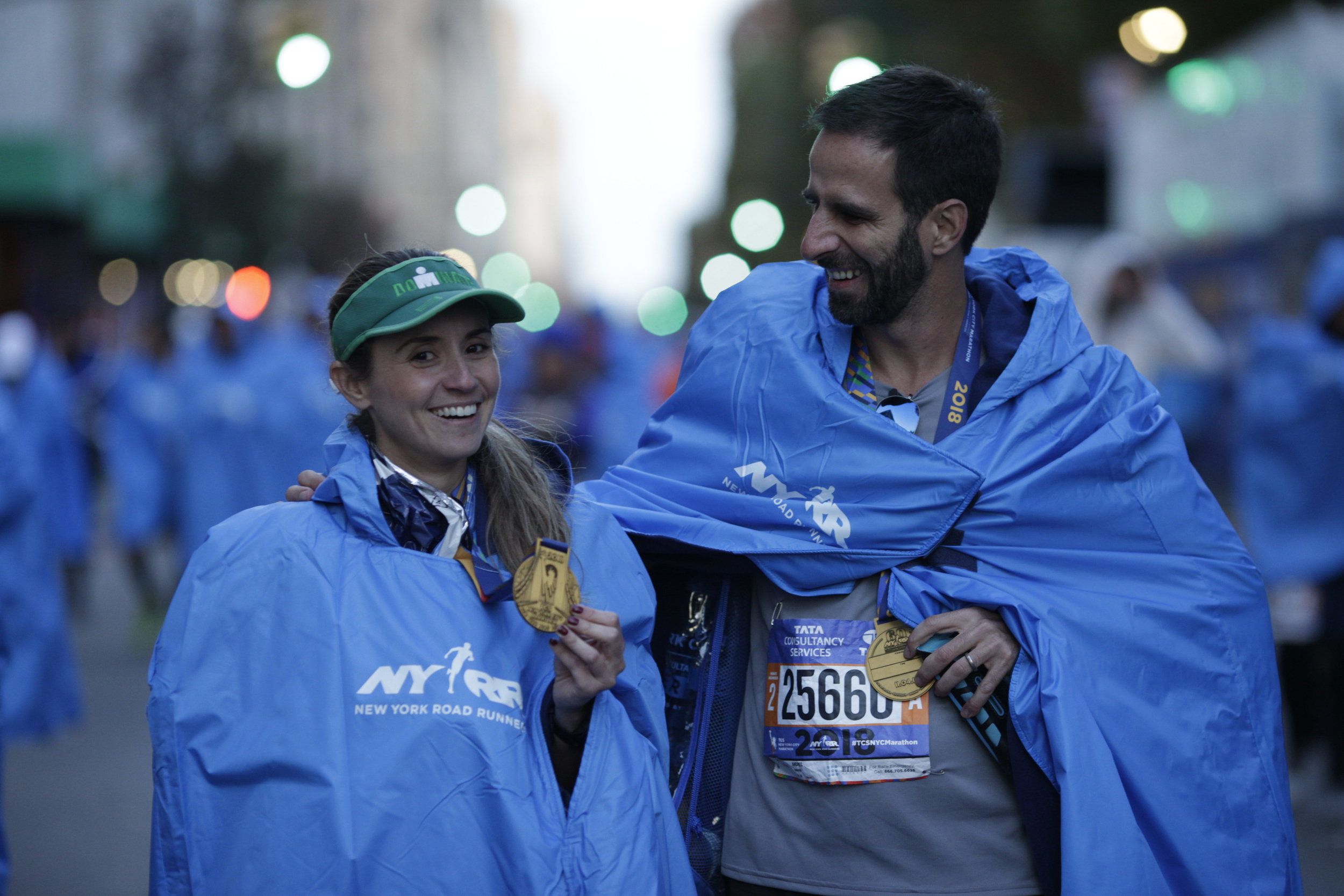 New York City Marathon finishers with their medals 
